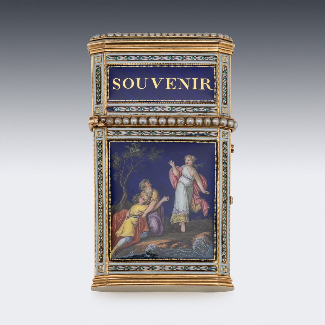 ANTIQUE 18thC SWISS GOLD, ENAMEL & SEED PEARL AIDE MEMOIRE "SOUVENIR" BOX c.1790 - 4