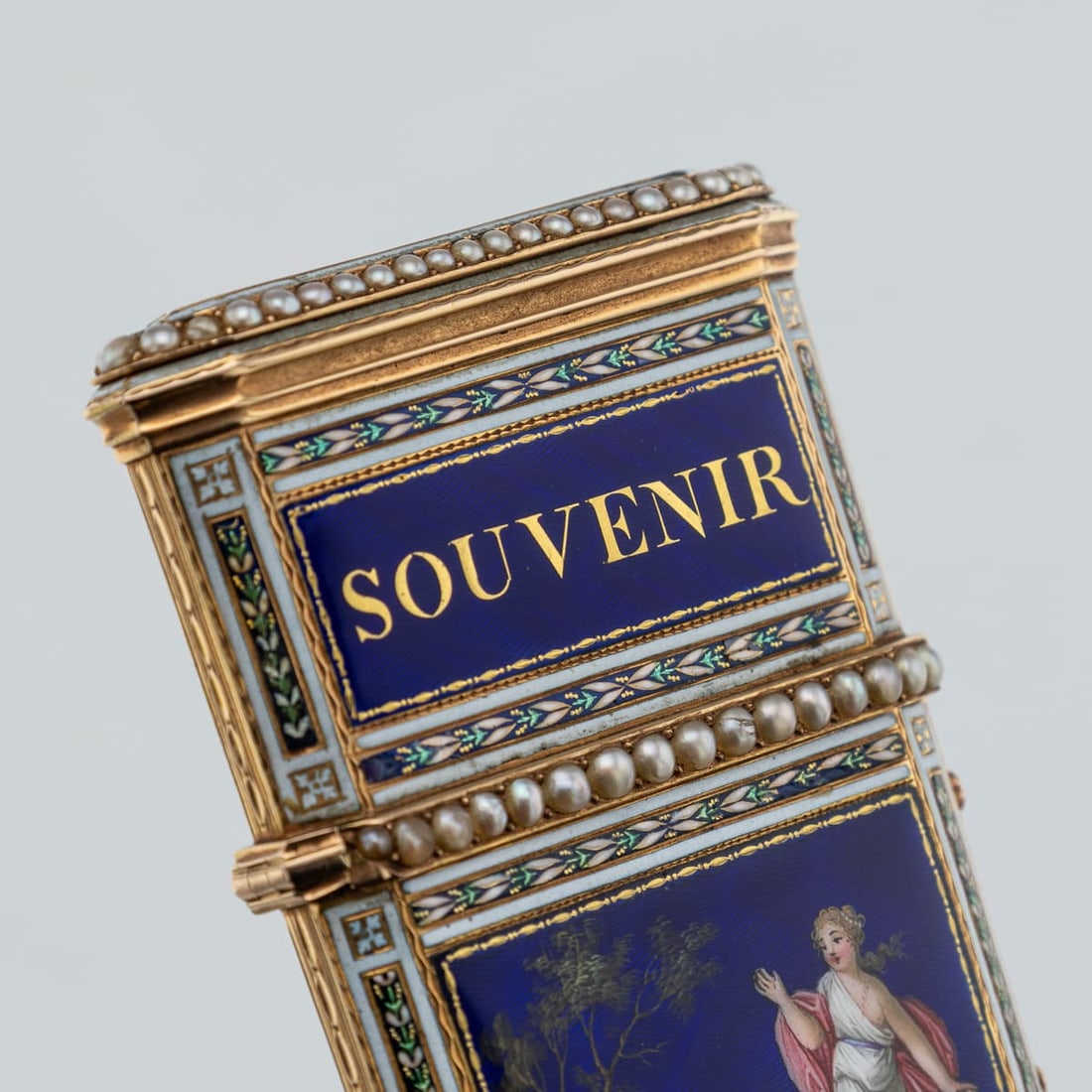 ANTIQUE 18thC SWISS GOLD, ENAMEL & SEED PEARL AIDE MEMOIRE "SOUVENIR" BOX c.1790 - 7