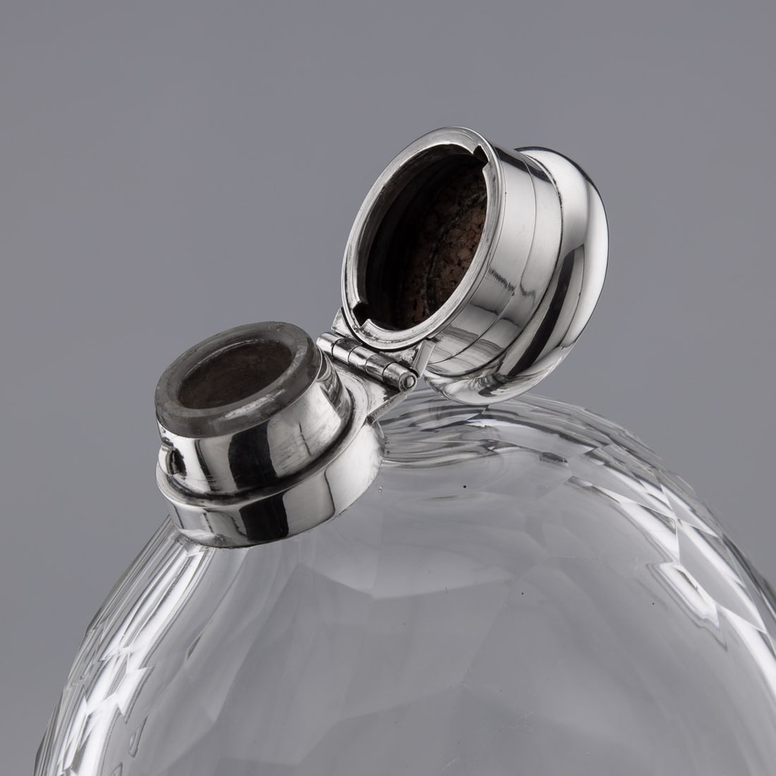 ANTIQUE 19thC VICTORIAN SOLID SILVER & GLASS HUGE HIP FLASK, LONDON c.1874 - 10
