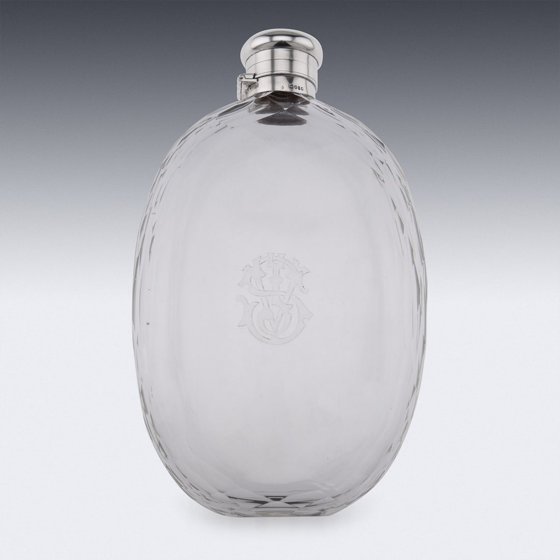ANTIQUE 19thC VICTORIAN SOLID SILVER & GLASS HUGE HIP FLASK, LONDON c.1874 - 2