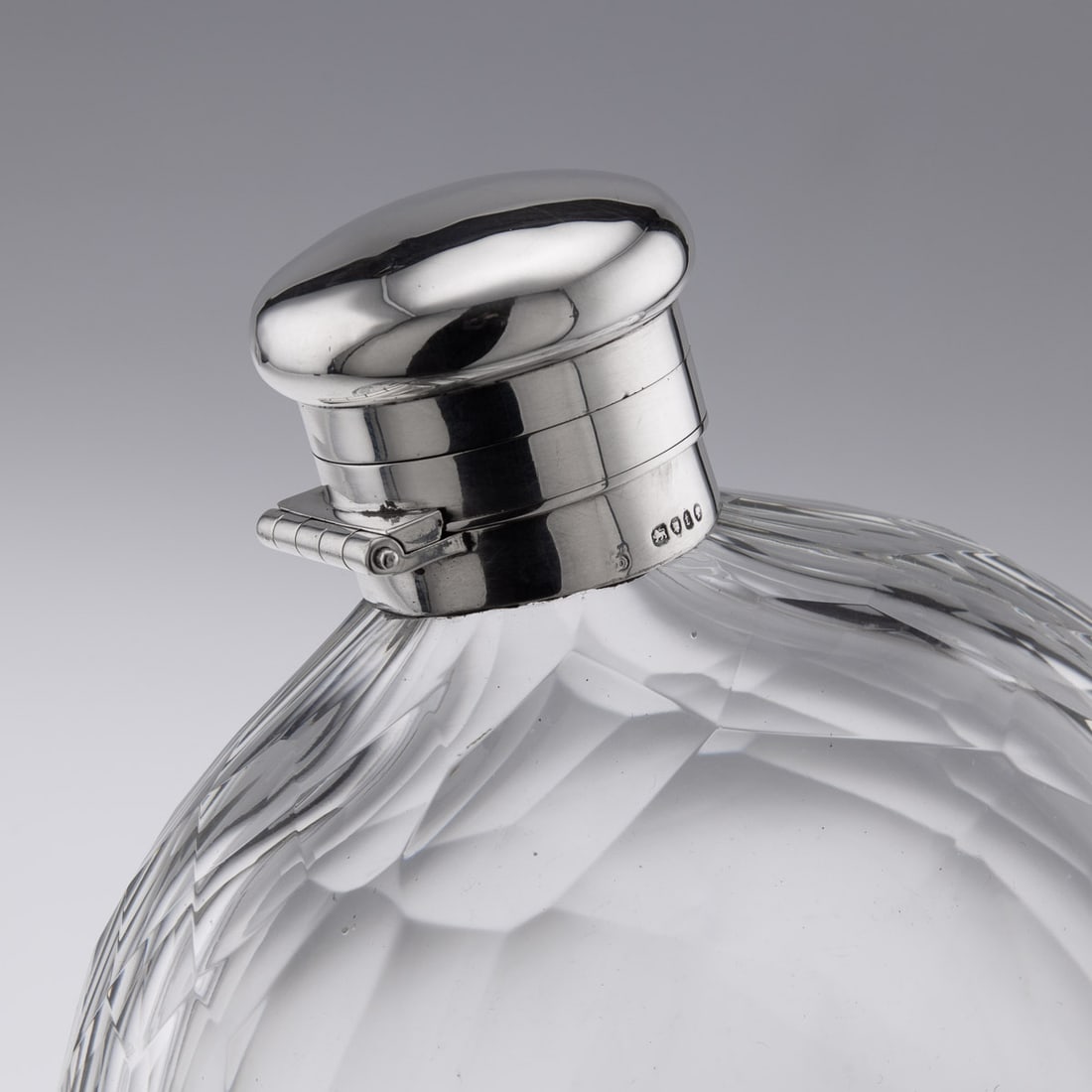 ANTIQUE 19thC VICTORIAN SOLID SILVER & GLASS HUGE HIP FLASK, LONDON c.1874 - 6