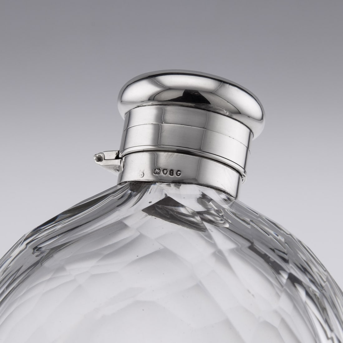 ANTIQUE 19thC VICTORIAN SOLID SILVER & GLASS HUGE HIP FLASK, LONDON c.1874 - 7
