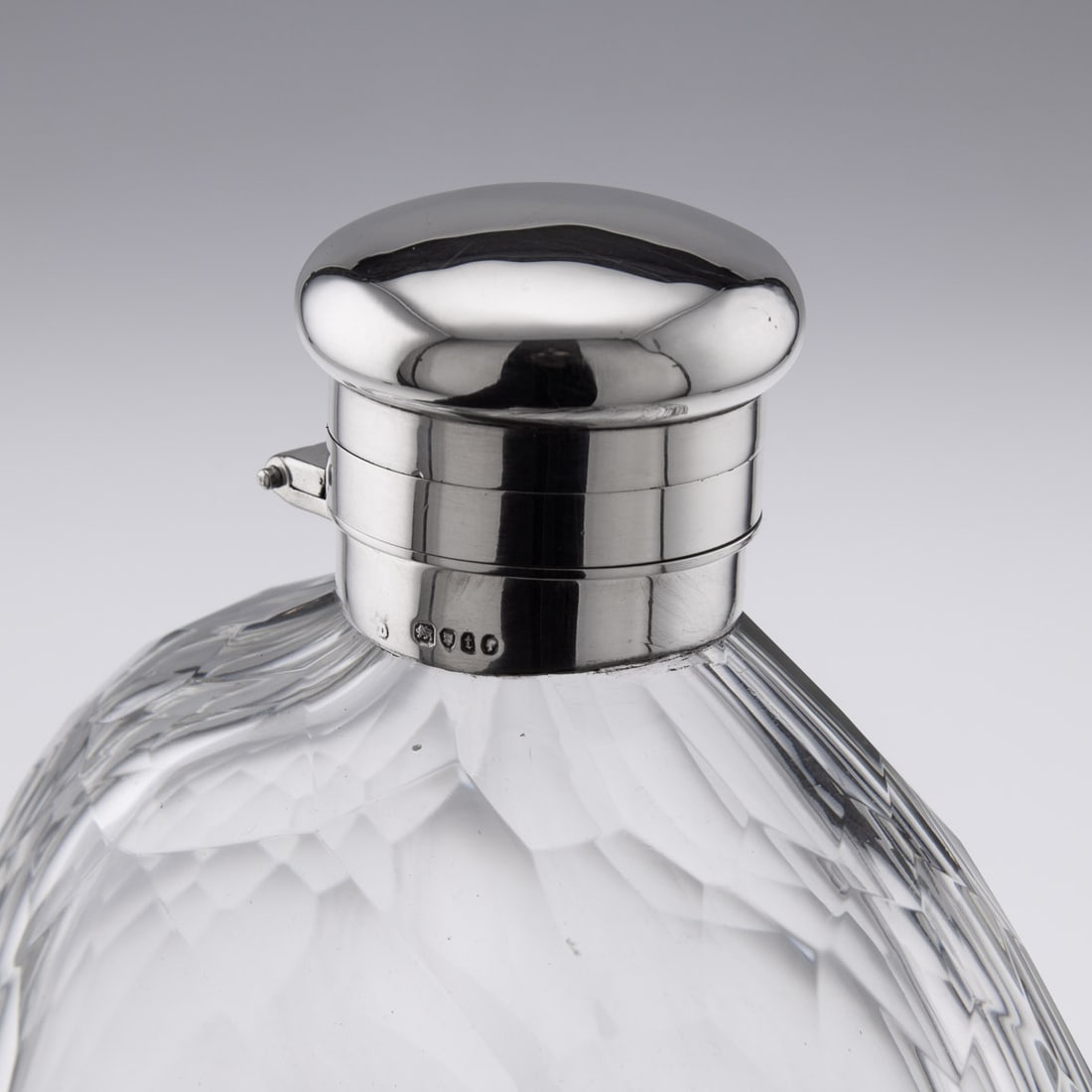 ANTIQUE 19thC VICTORIAN SOLID SILVER & GLASS HUGE HIP FLASK, LONDON c.1874 - 8