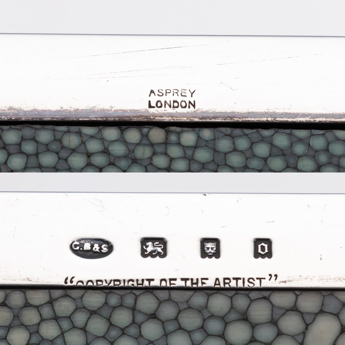 20thC ENGLISH SOLID SILVER & SHAGREEN NOVELTY CIGAR BOX, LONDON c.1929 - 19