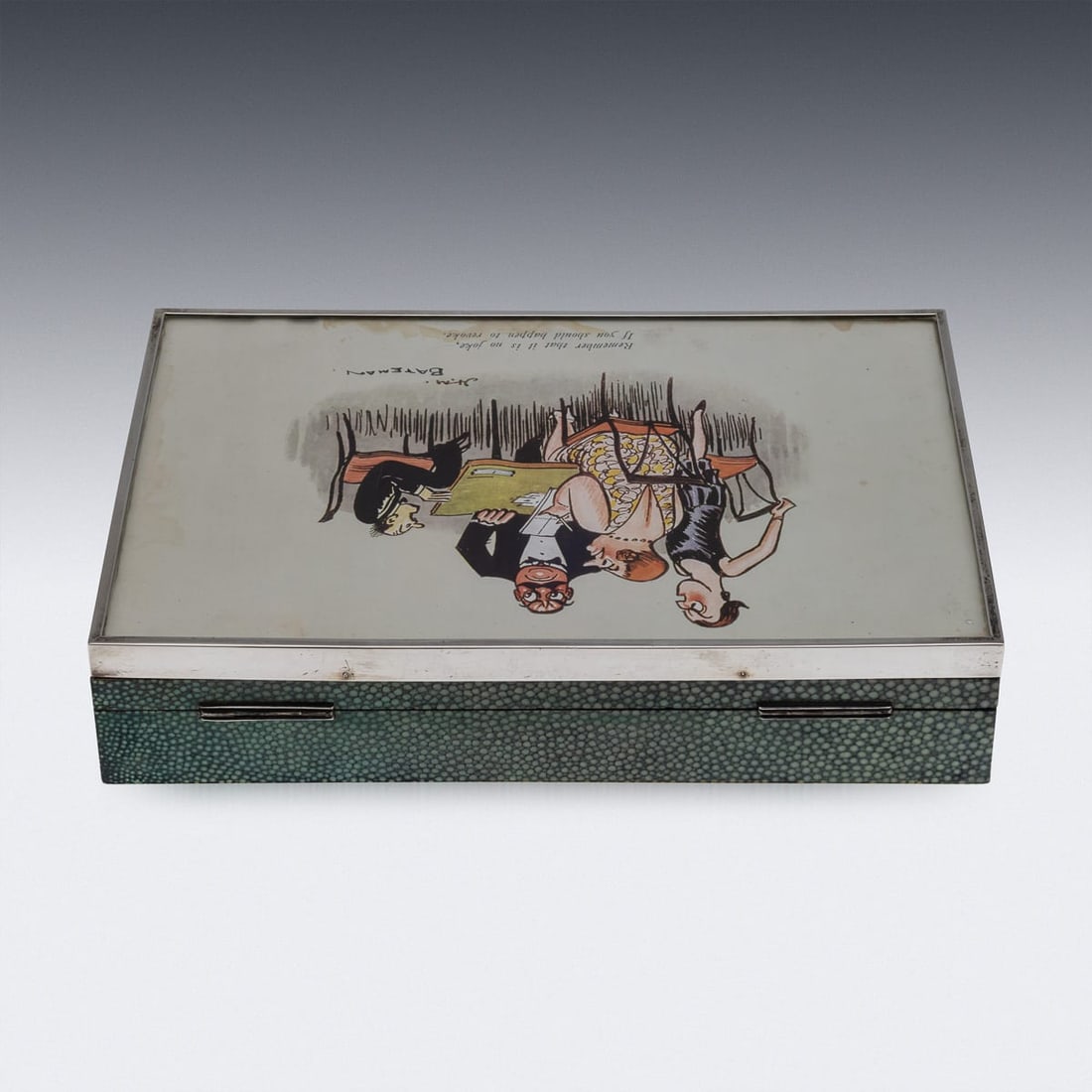 20thC ENGLISH SOLID SILVER & SHAGREEN NOVELTY CIGAR BOX, LONDON c.1929 - 5