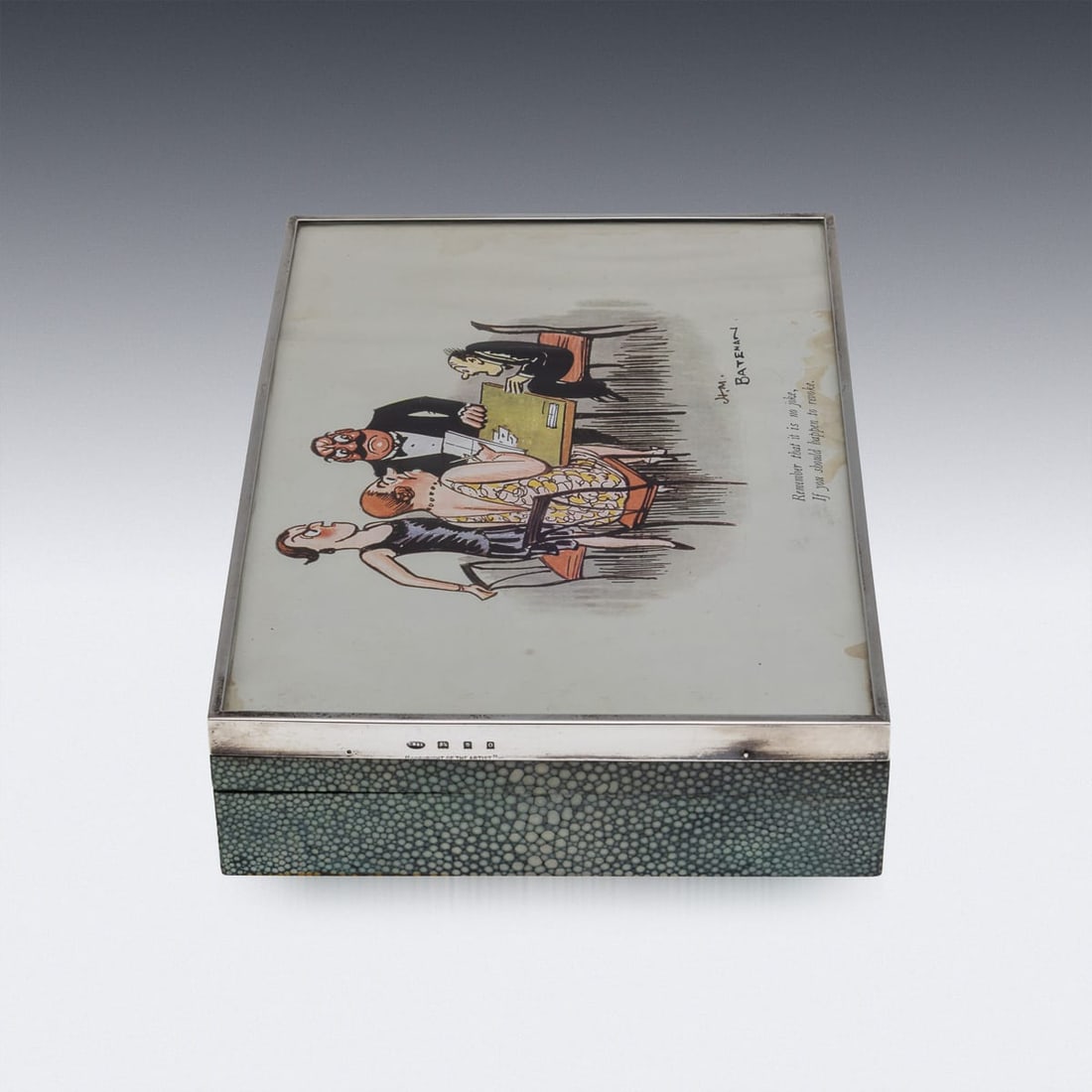 20thC ENGLISH SOLID SILVER & SHAGREEN NOVELTY CIGAR BOX, LONDON c.1929 - 6