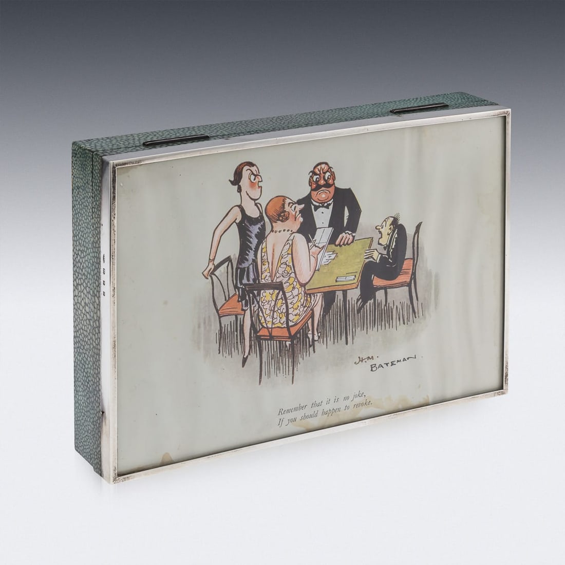 20thC ENGLISH SOLID SILVER & SHAGREEN NOVELTY CIGAR BOX, LONDON c.1929 - 7