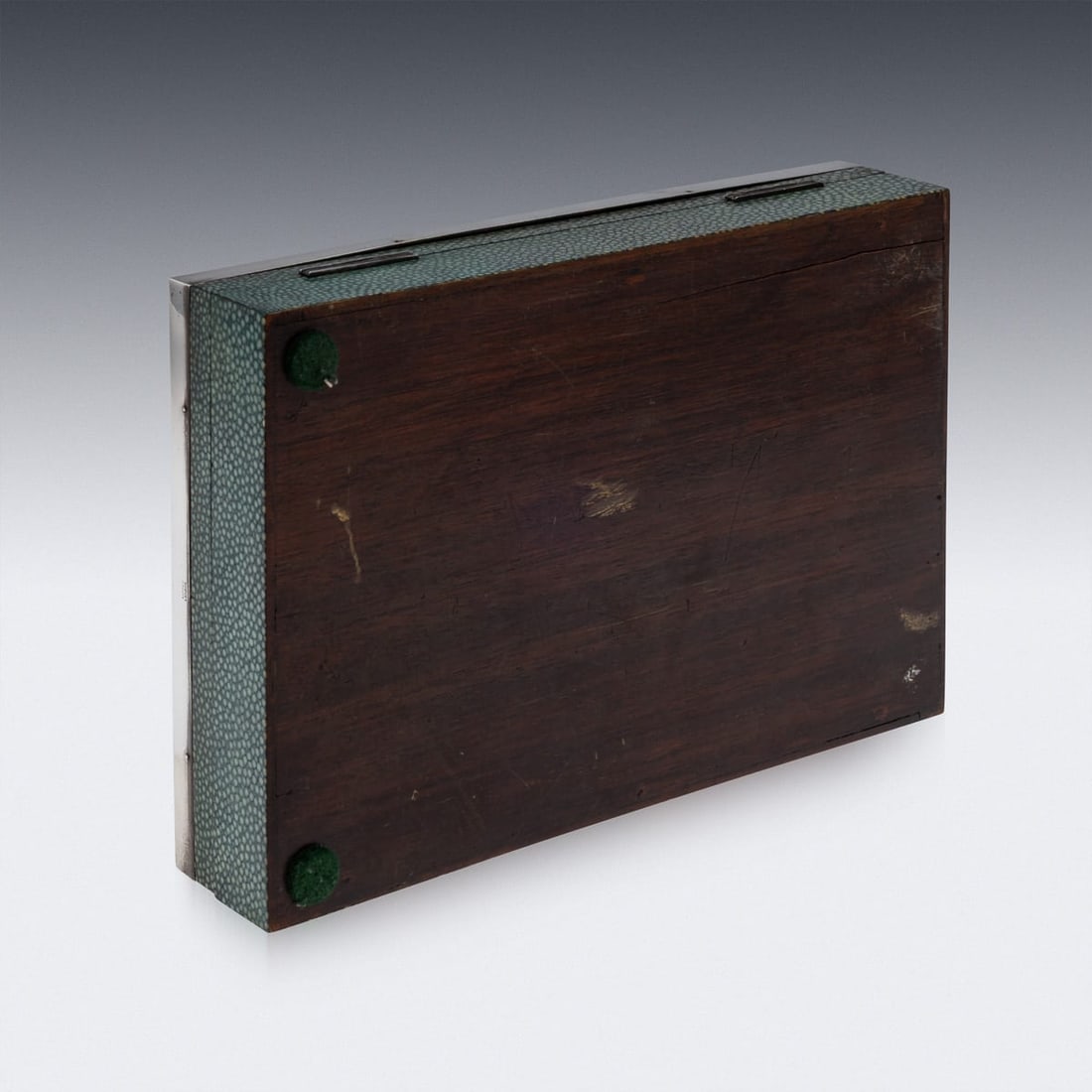 20thC ENGLISH SOLID SILVER & SHAGREEN NOVELTY CIGAR BOX, LONDON c.1929 - 8