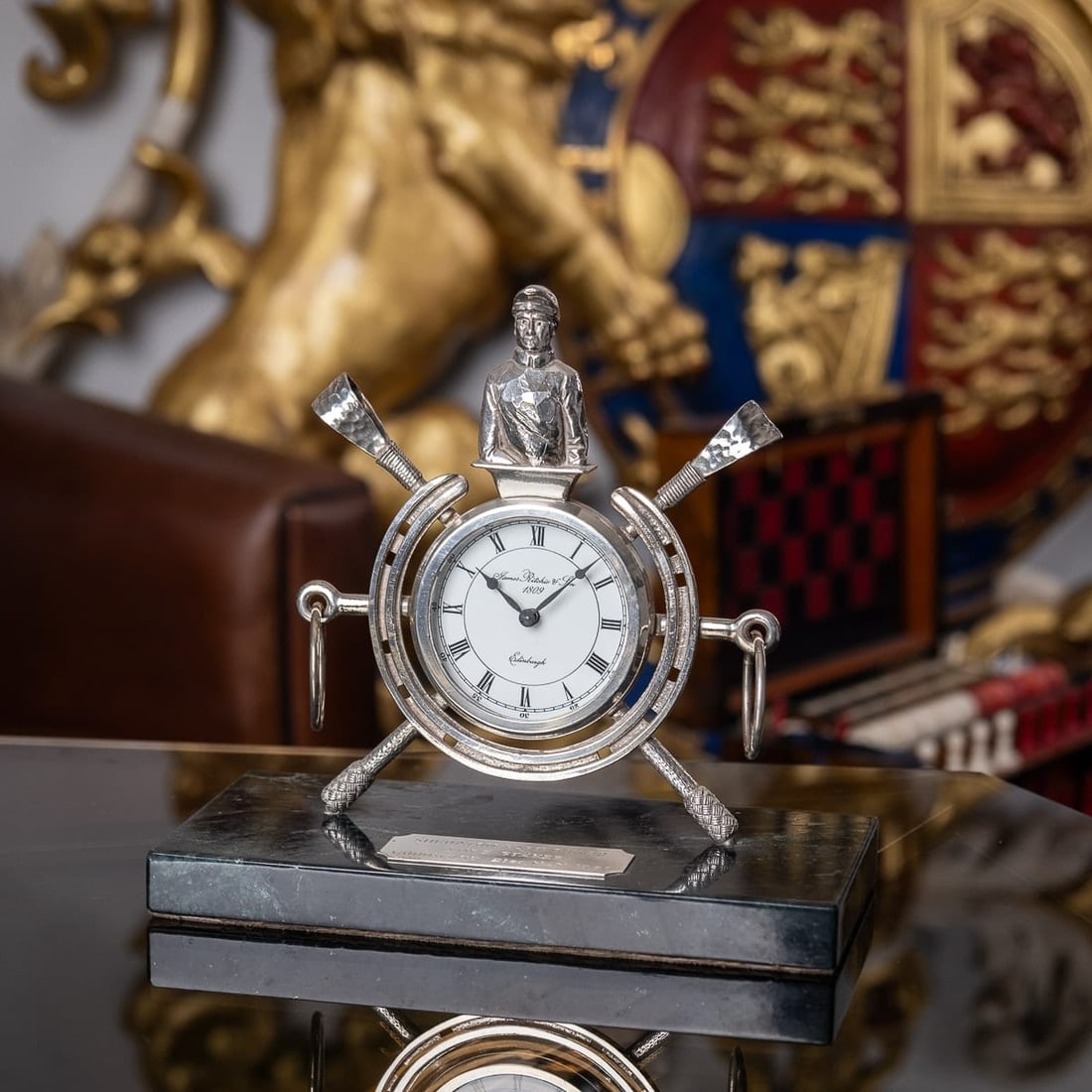 UNUSUAL 20thC SOLID SILVER HORSE RACING CLOCK, EDINBURGH c.1983 - 16