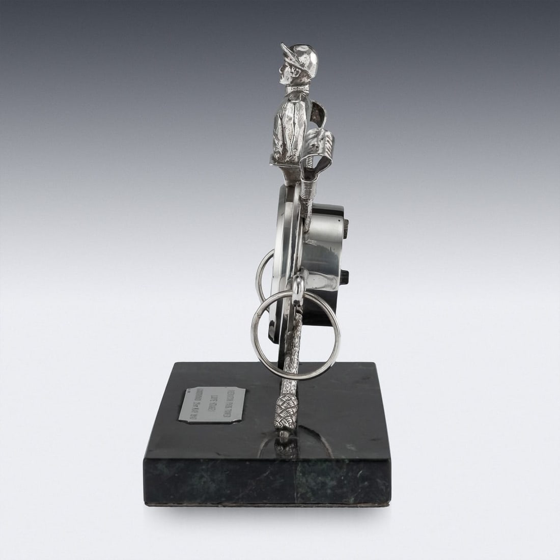 UNUSUAL 20thC SOLID SILVER HORSE RACING CLOCK, EDINBURGH c.1983 - 5