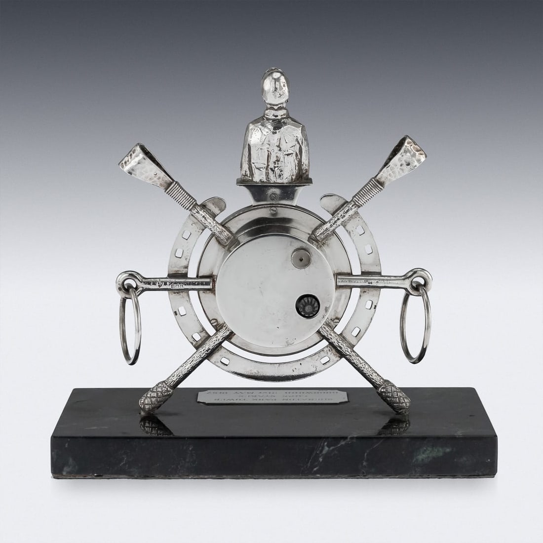 UNUSUAL 20thC SOLID SILVER HORSE RACING CLOCK, EDINBURGH c.1983 - 8