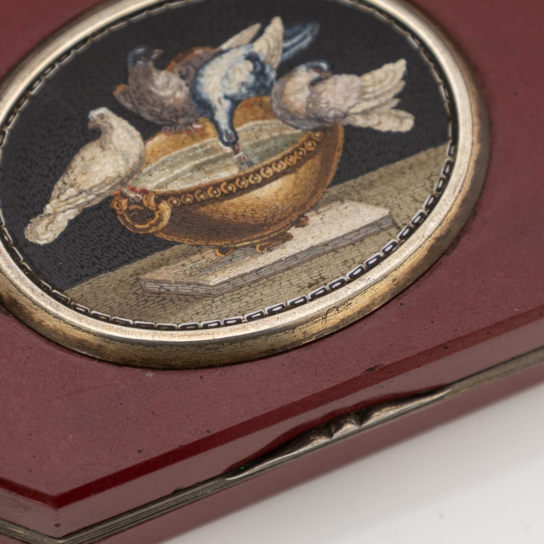 ANTIQUE 19thC ITALIAN SILVER & SILVER GILT MOUNTED MICRO MOSAIC BOX c.1890 - 15