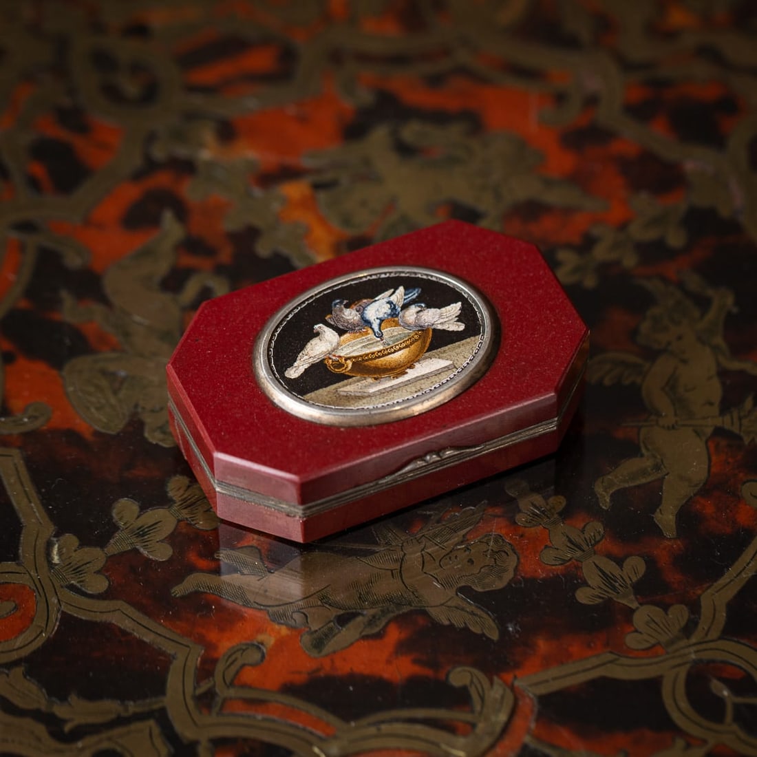 ANTIQUE 19thC ITALIAN SILVER & SILVER GILT MOUNTED MICRO MOSAIC BOX c.1890 - 2