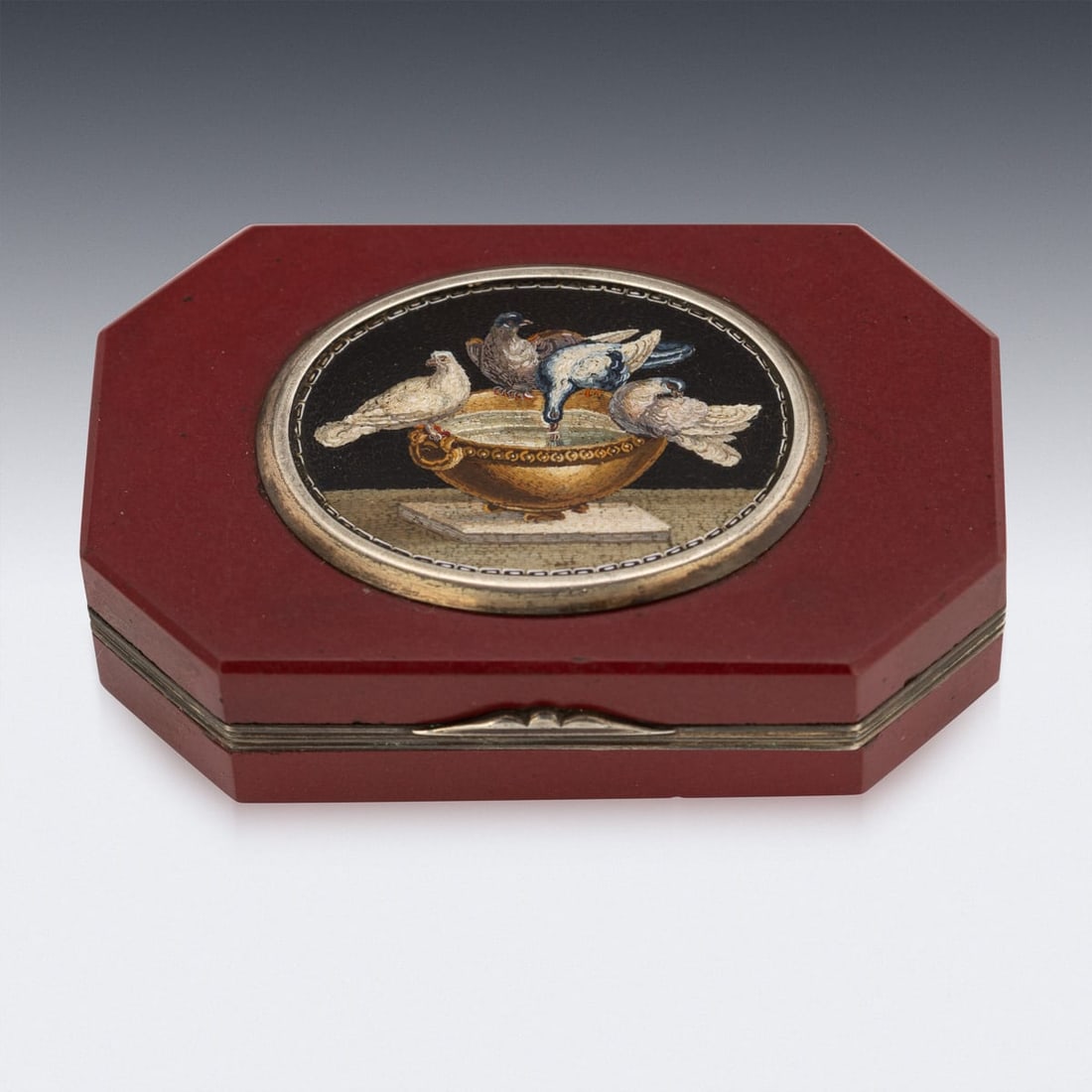 ANTIQUE 19thC ITALIAN SILVER & SILVER GILT MOUNTED MICRO MOSAIC BOX c.1890 - 3