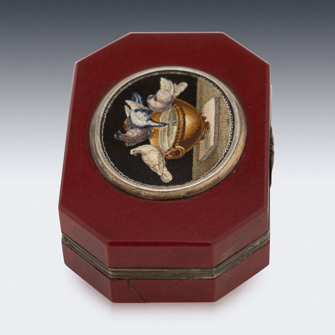 ANTIQUE 19thC ITALIAN SILVER & SILVER GILT MOUNTED MICRO MOSAIC BOX c.1890 - 6