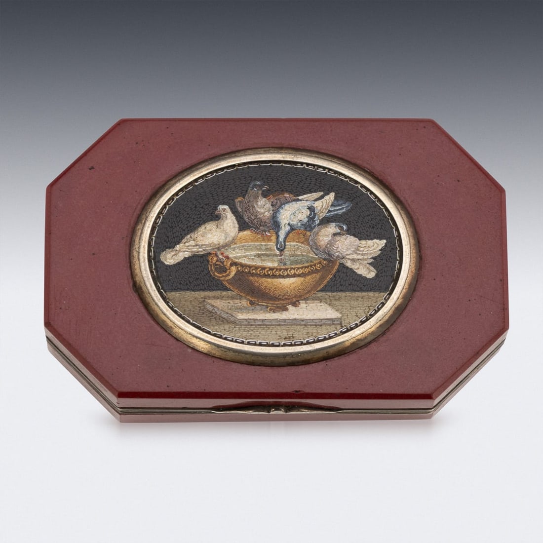 ANTIQUE 19thC ITALIAN SILVER & SILVER GILT MOUNTED MICRO MOSAIC BOX c.1890 - 7