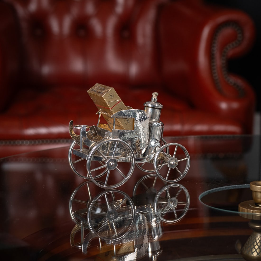 ANTIQUE 20thC CARRIAGE SILVER PLATED TABLE LIGHTER & CIGARETTE HOLDER c.1900 - 2