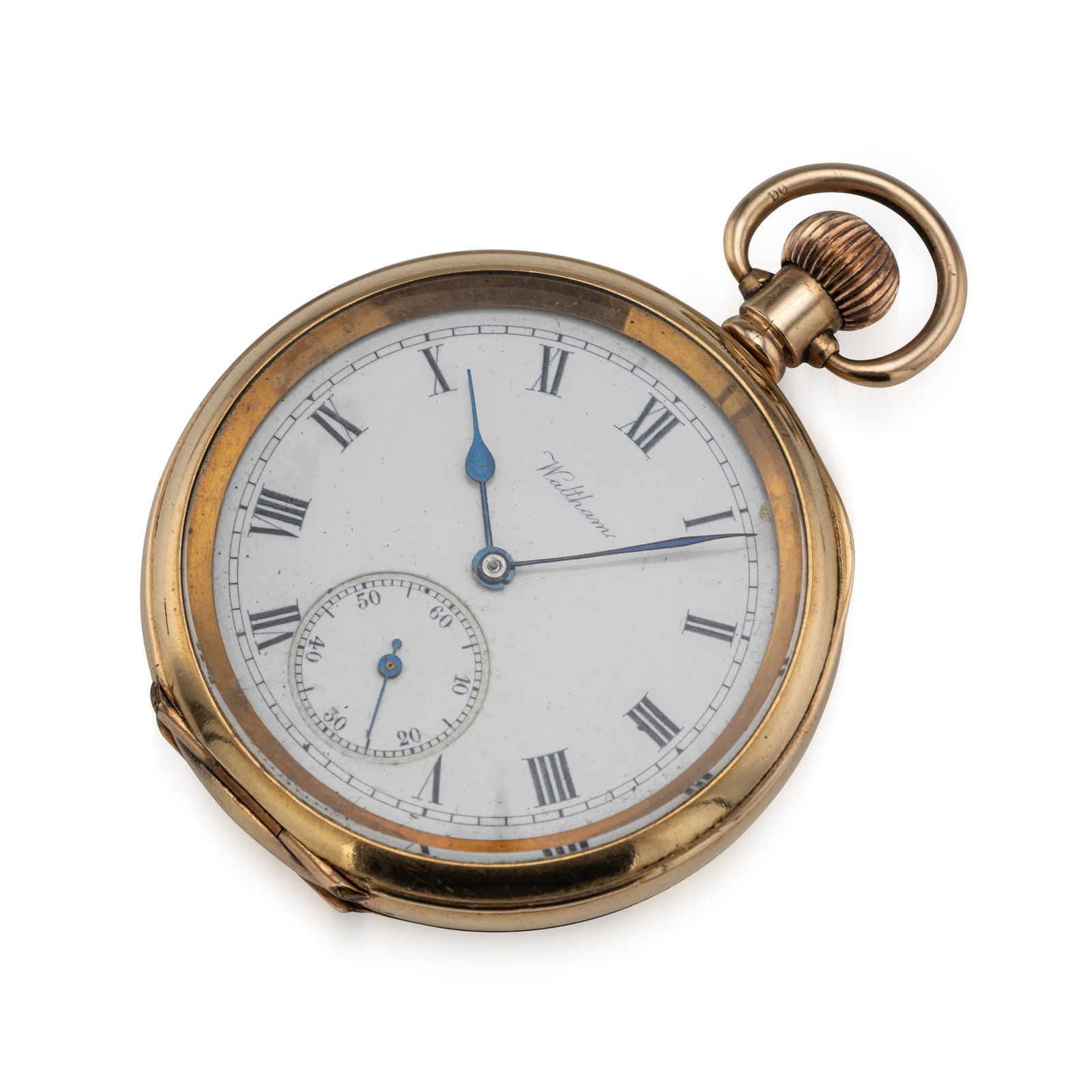 ANTIQUE 20thC WALTHAM GOLD PLATED POCKET WATCH WITH SUN & MOON CASE (1 of 8)