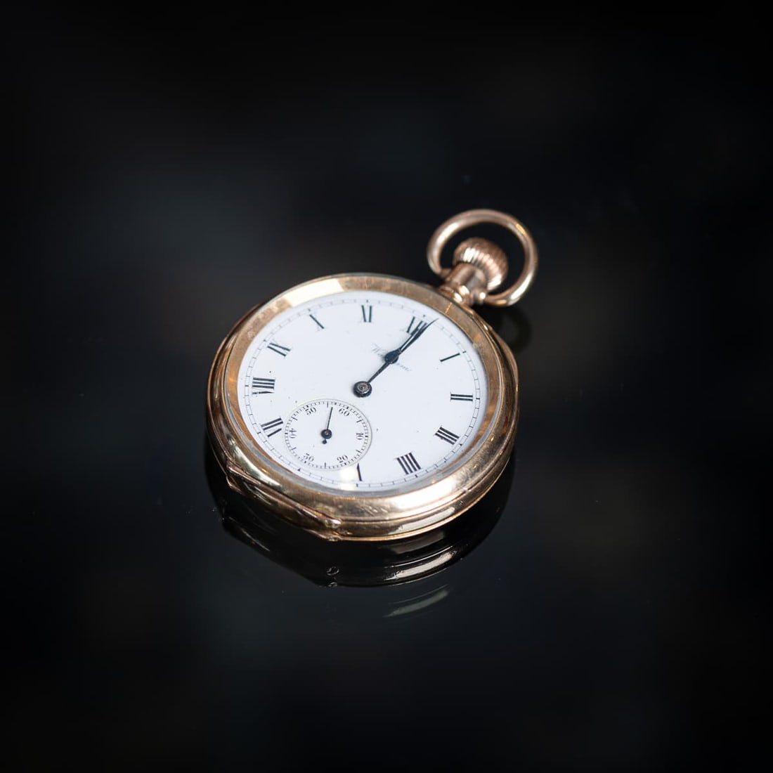 ANTIQUE 20thC WALTHAM GOLD PLATED POCKET WATCH WITH SUN & MOON CASE - 2