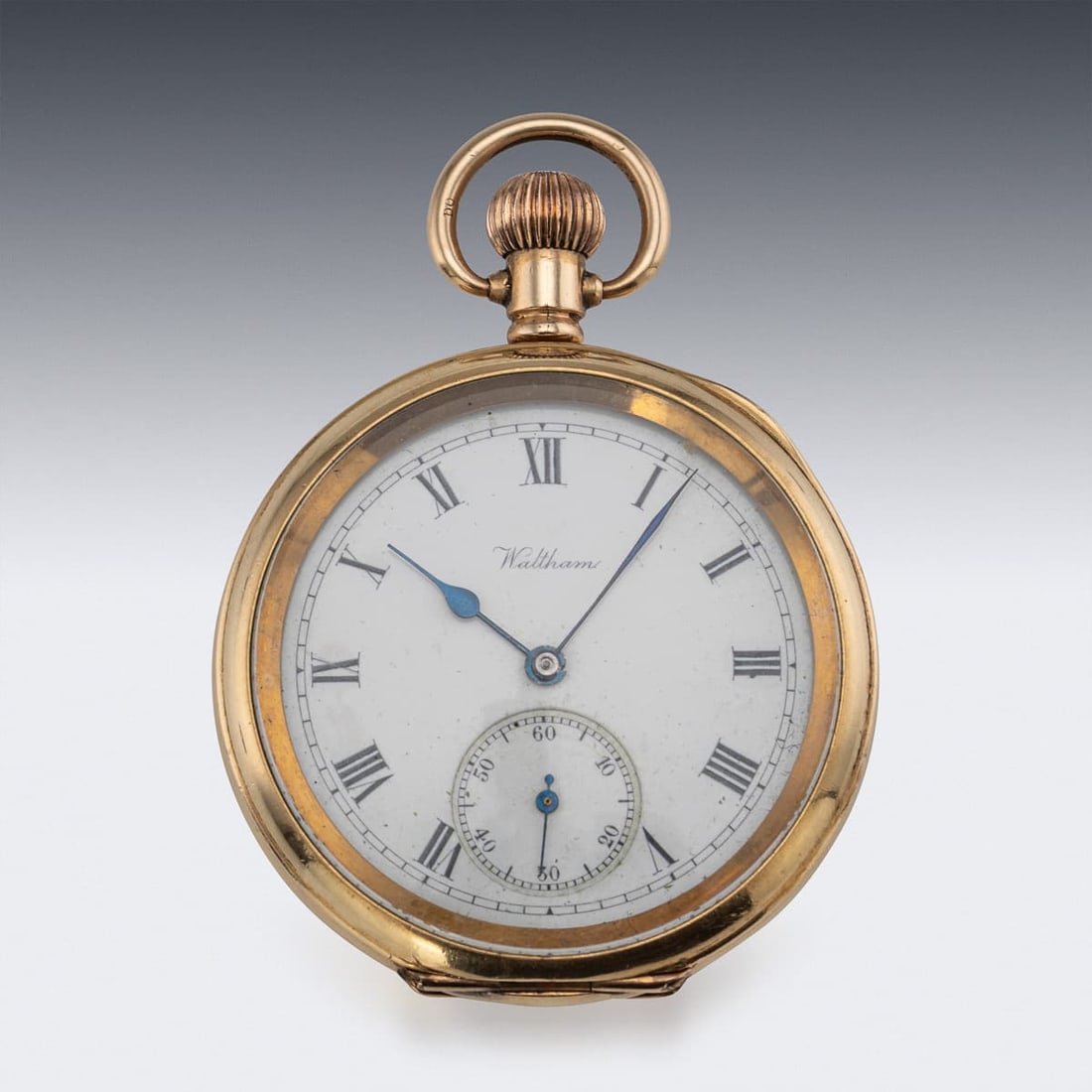 ANTIQUE 20thC WALTHAM GOLD PLATED POCKET WATCH WITH SUN & MOON CASE - 3