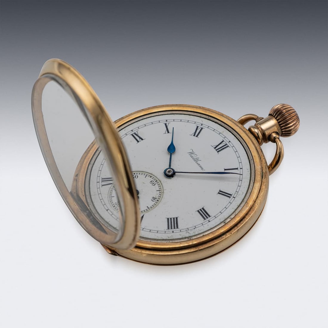 ANTIQUE 20thC WALTHAM GOLD PLATED POCKET WATCH WITH SUN & MOON CASE - 4