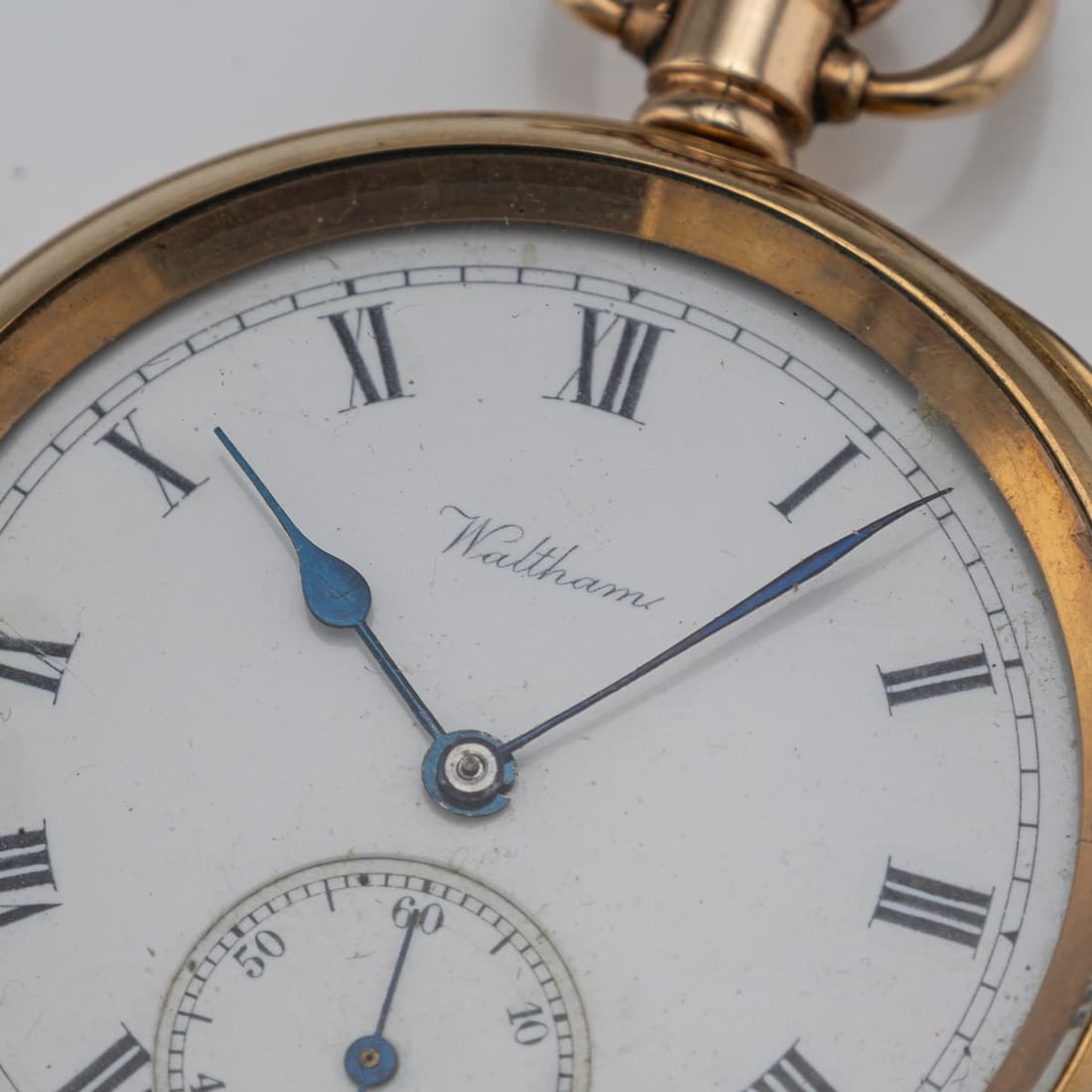 ANTIQUE 20thC WALTHAM GOLD PLATED POCKET WATCH WITH SUN & MOON CASE - 6