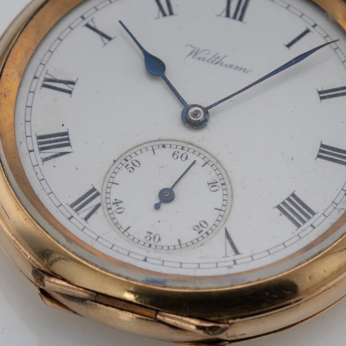 ANTIQUE 20thC WALTHAM GOLD PLATED POCKET WATCH WITH SUN & MOON CASE - 7