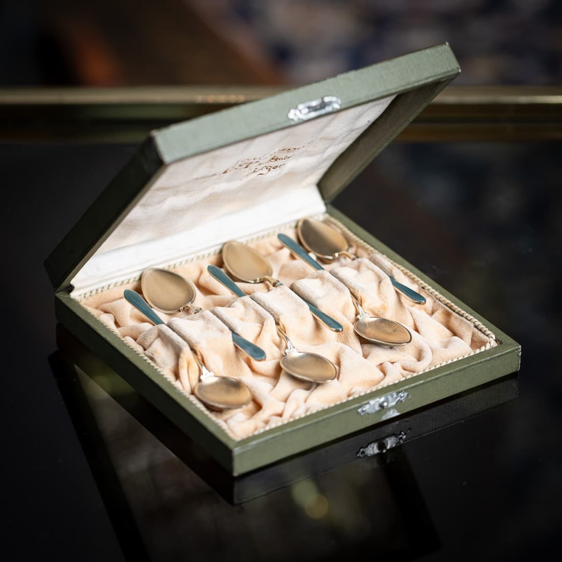 ANTIQUE 20thC NORWEGIAN SOLID SILVER GILT & ENAMEL SET OF SIX SPOONS, BERGEN - 2