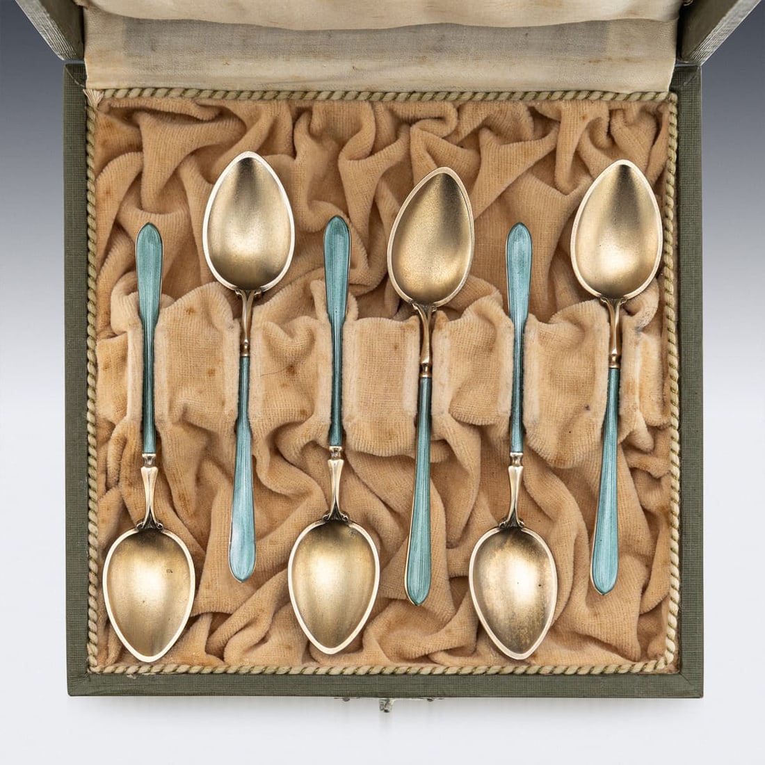ANTIQUE 20thC NORWEGIAN SOLID SILVER GILT & ENAMEL SET OF SIX SPOONS, BERGEN - 5