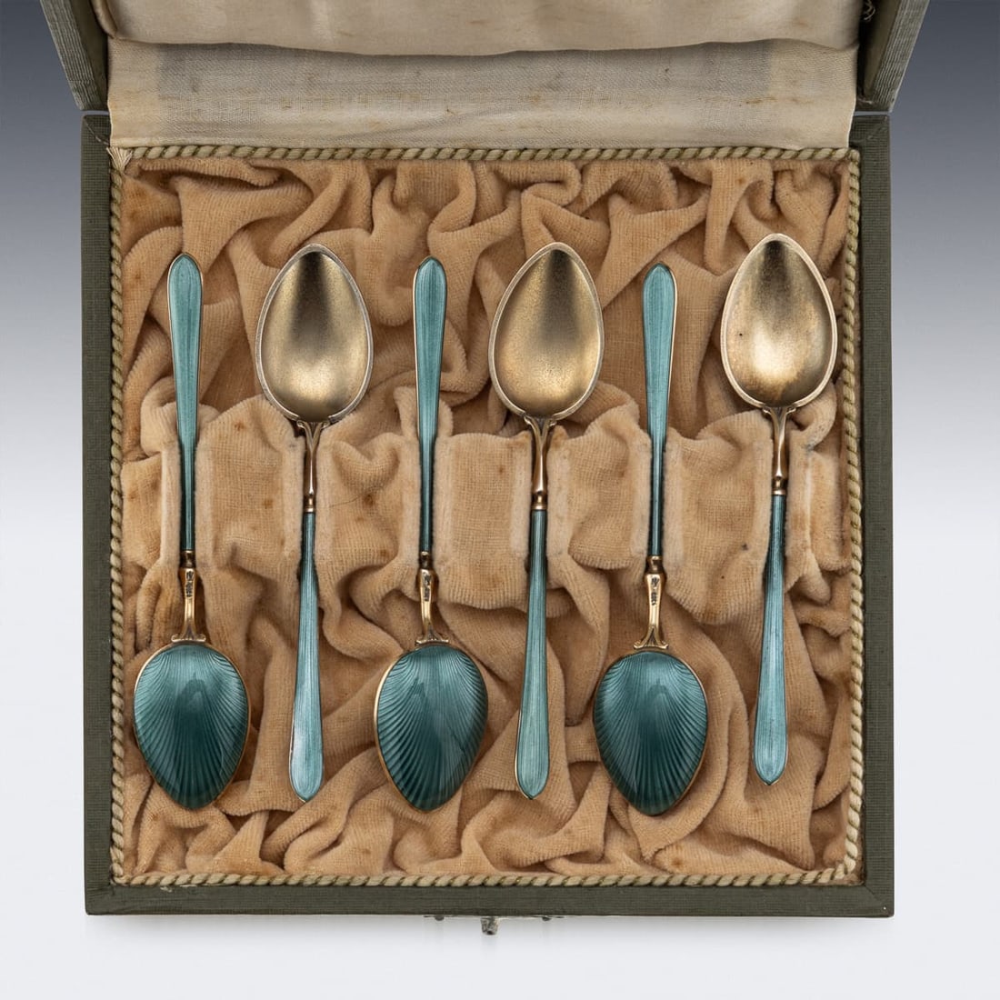 ANTIQUE 20thC NORWEGIAN SOLID SILVER GILT & ENAMEL SET OF SIX SPOONS, BERGEN - 7