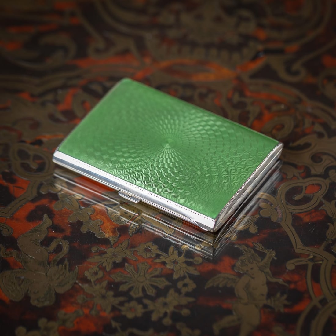 20thC ART DECO SOLID SILVER & GUILLOCHE ENAMEL CIGARETTE CASE c.1929 - 2