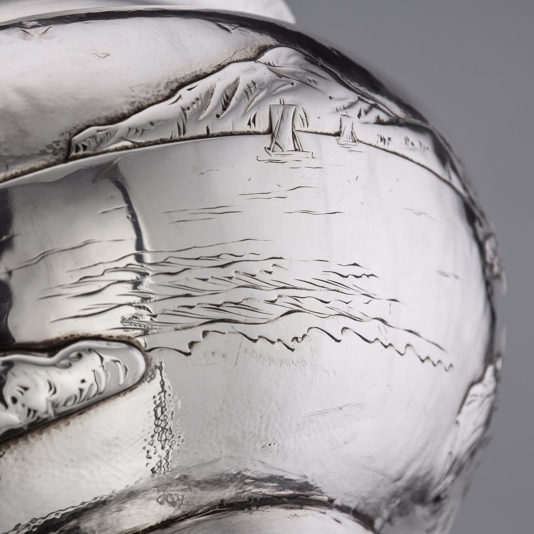 ANTIQUE 20thC MEIJI JAPANESE SOLID SILVER FUJI MOUNTAIN BOWL c.1900 - 14
