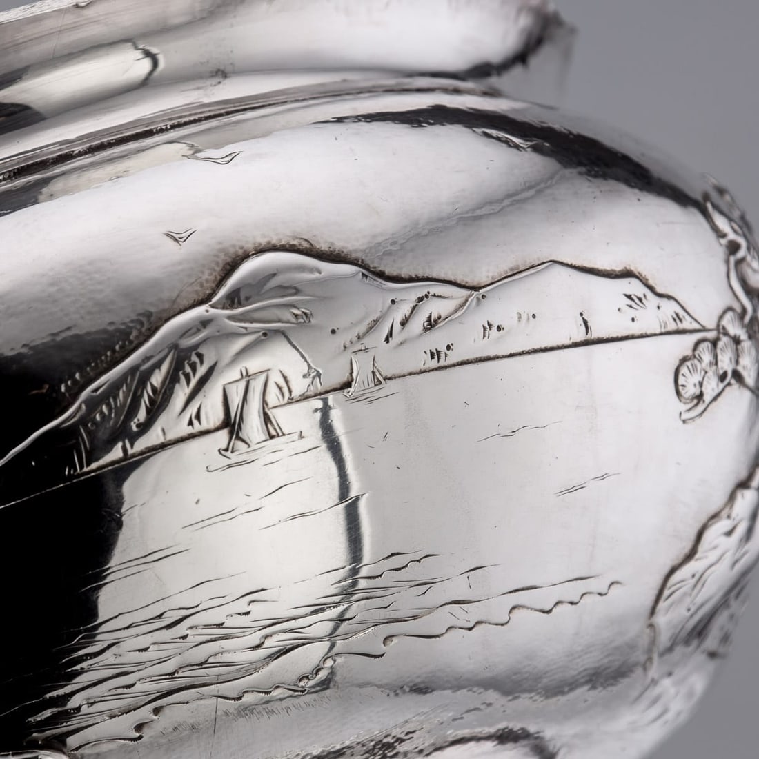 ANTIQUE 20thC MEIJI JAPANESE SOLID SILVER FUJI MOUNTAIN BOWL c.1900 - 15