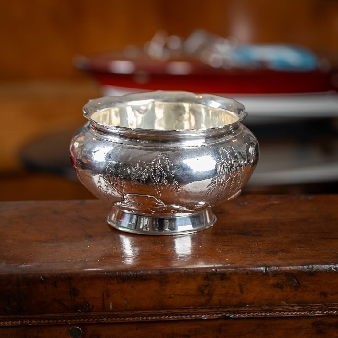 ANTIQUE 20thC MEIJI JAPANESE SOLID SILVER FUJI MOUNTAIN BOWL c.1900 - 2