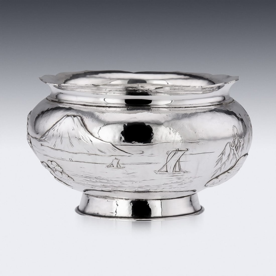 ANTIQUE 20thC MEIJI JAPANESE SOLID SILVER FUJI MOUNTAIN BOWL c.1900 - 3