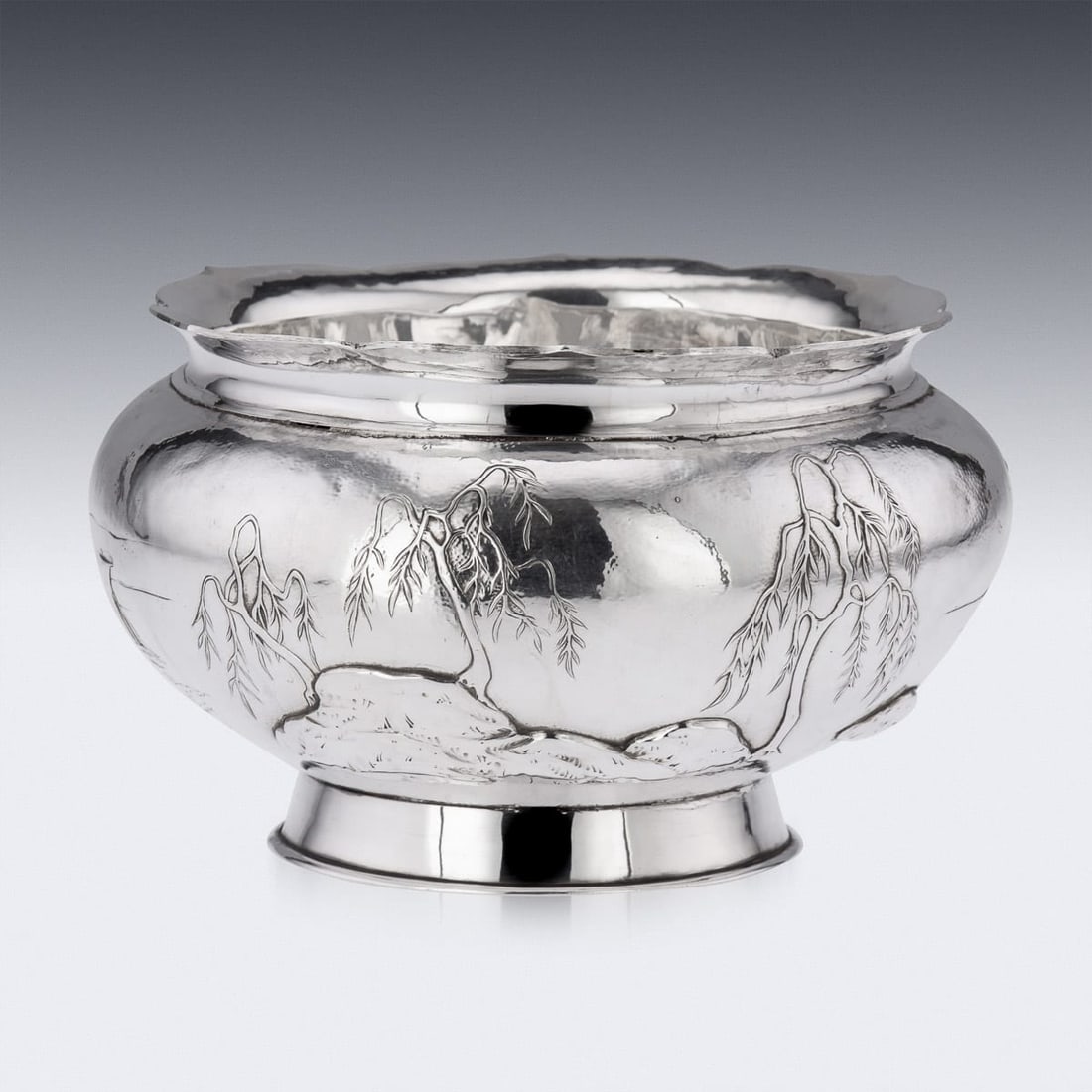 ANTIQUE 20thC MEIJI JAPANESE SOLID SILVER FUJI MOUNTAIN BOWL c.1900 - 4