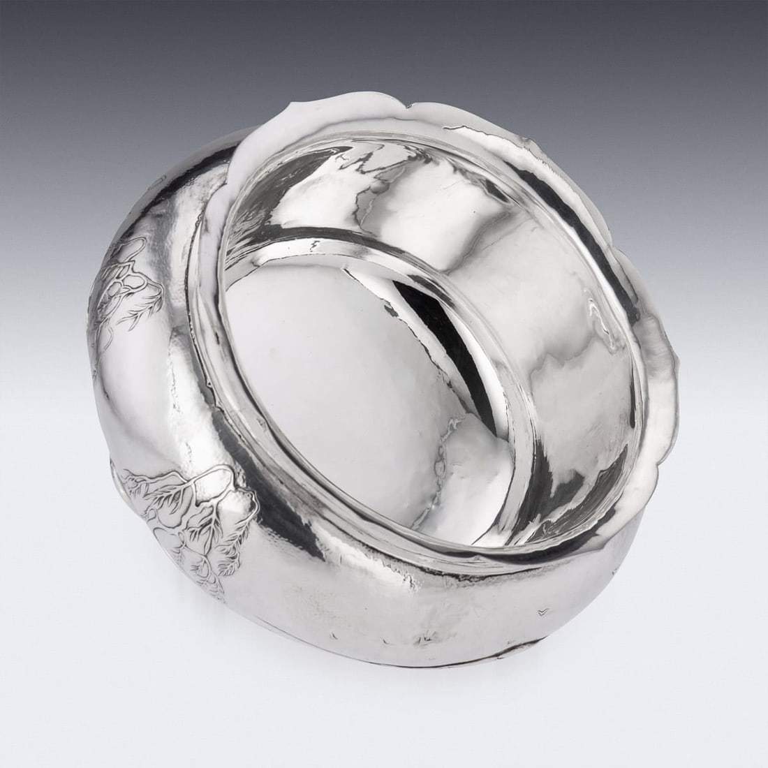 ANTIQUE 20thC MEIJI JAPANESE SOLID SILVER FUJI MOUNTAIN BOWL c.1900 - 6