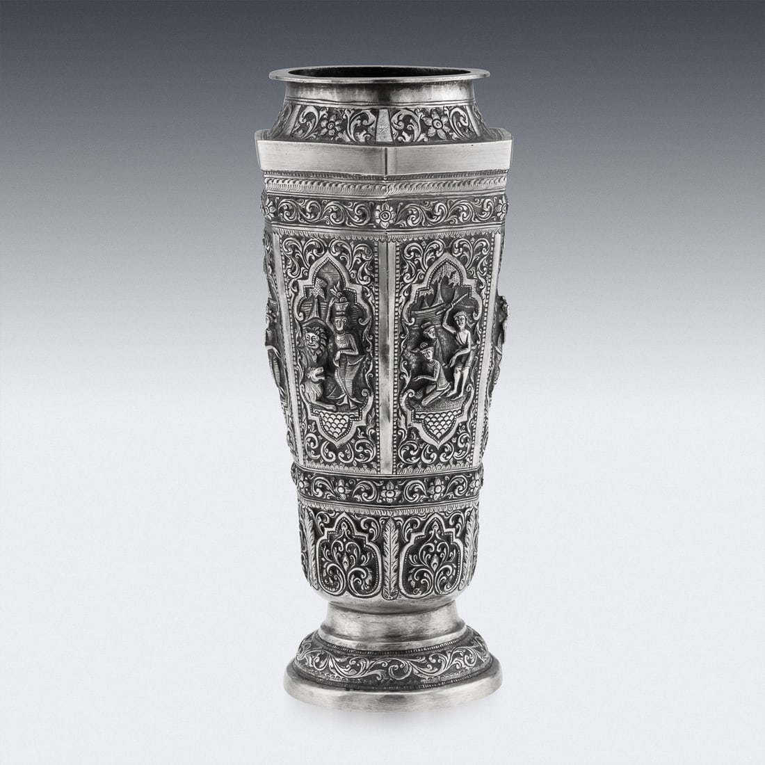 ANTIQUE 20thC BURMESE REPOUSSÉ SOLID SILVER "VESSANTARA JATAKA" VASE c.1915 - 3
