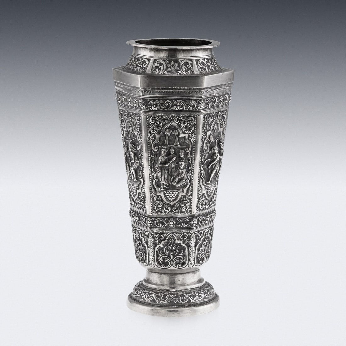 ANTIQUE 20thC BURMESE REPOUSSÉ SOLID SILVER "VESSANTARA JATAKA" VASE c.1915 - 4