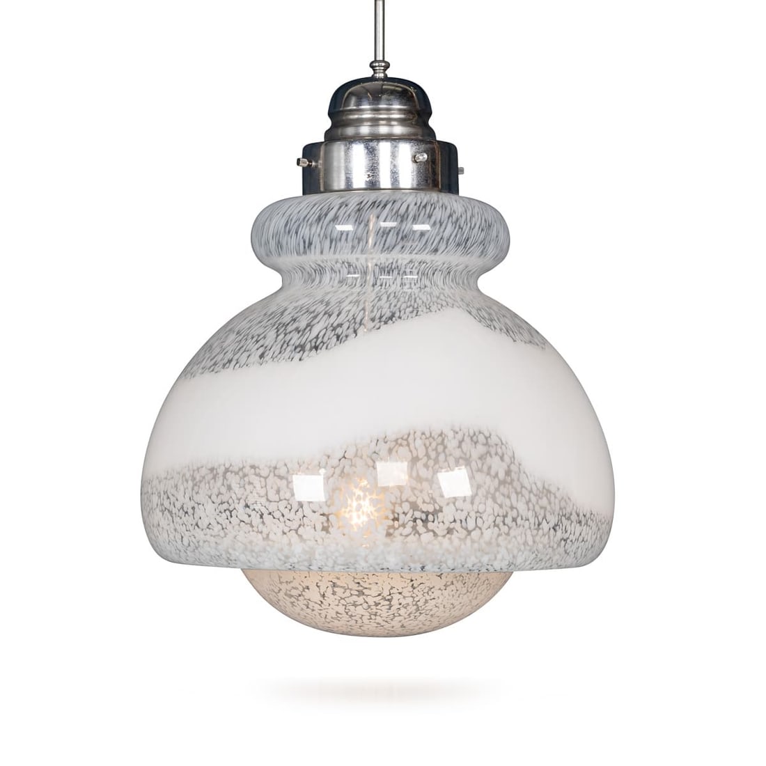 VINTAGE 20thC ITALIAN PENDANT LAMP, MURANO, VENICE c.1970: An exquisite white and clear glass Murano pendant lamp, crafted in Venice, Italy, circa 1970. This lamp epitomises the artisanal craftsmanship for which Murano glass is renowned. The pendant lamp is