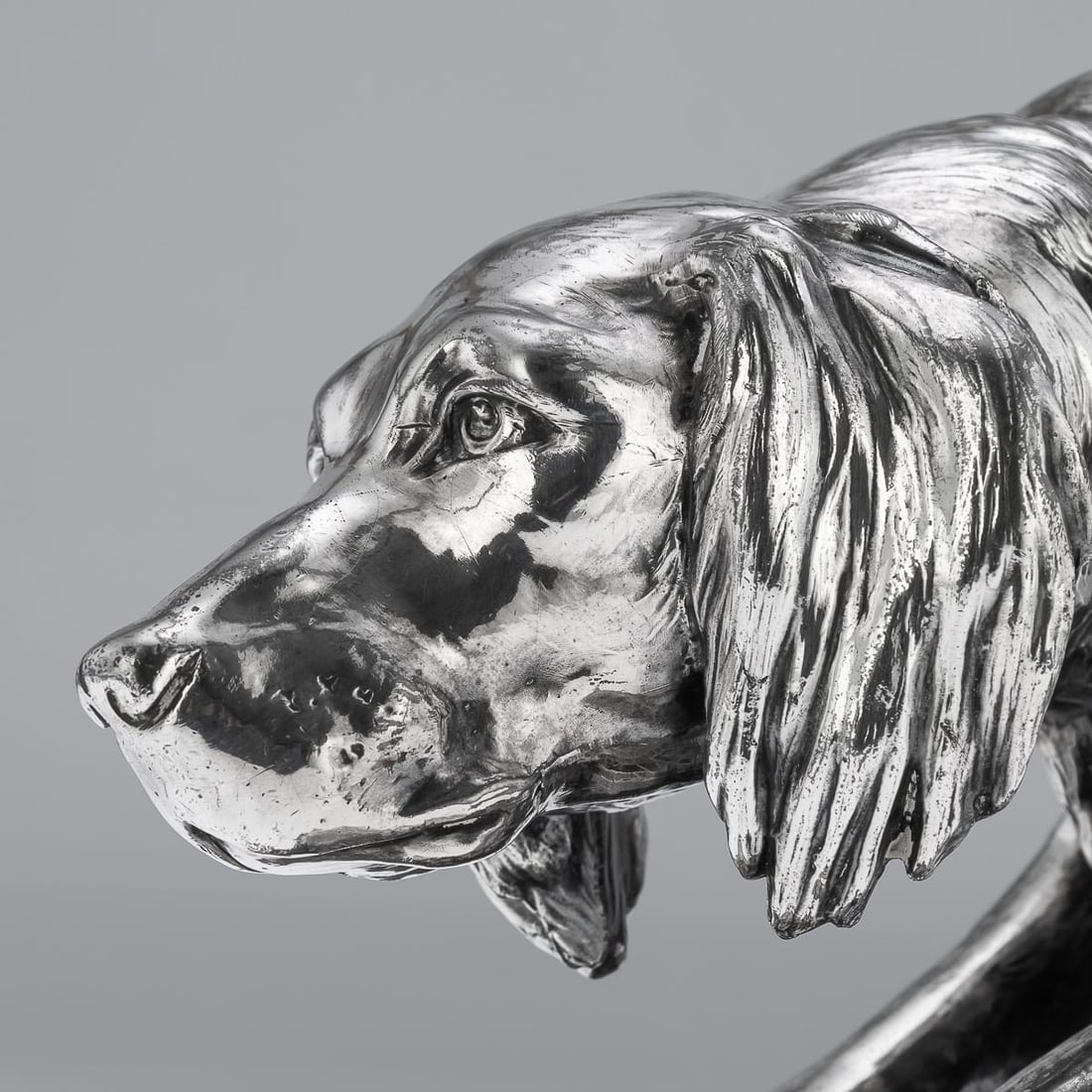 ANTIQUE 20thC CONTINENTAL SILVER PLATED HUNTING "SETTER DOG" STATUE c.1910 - 10