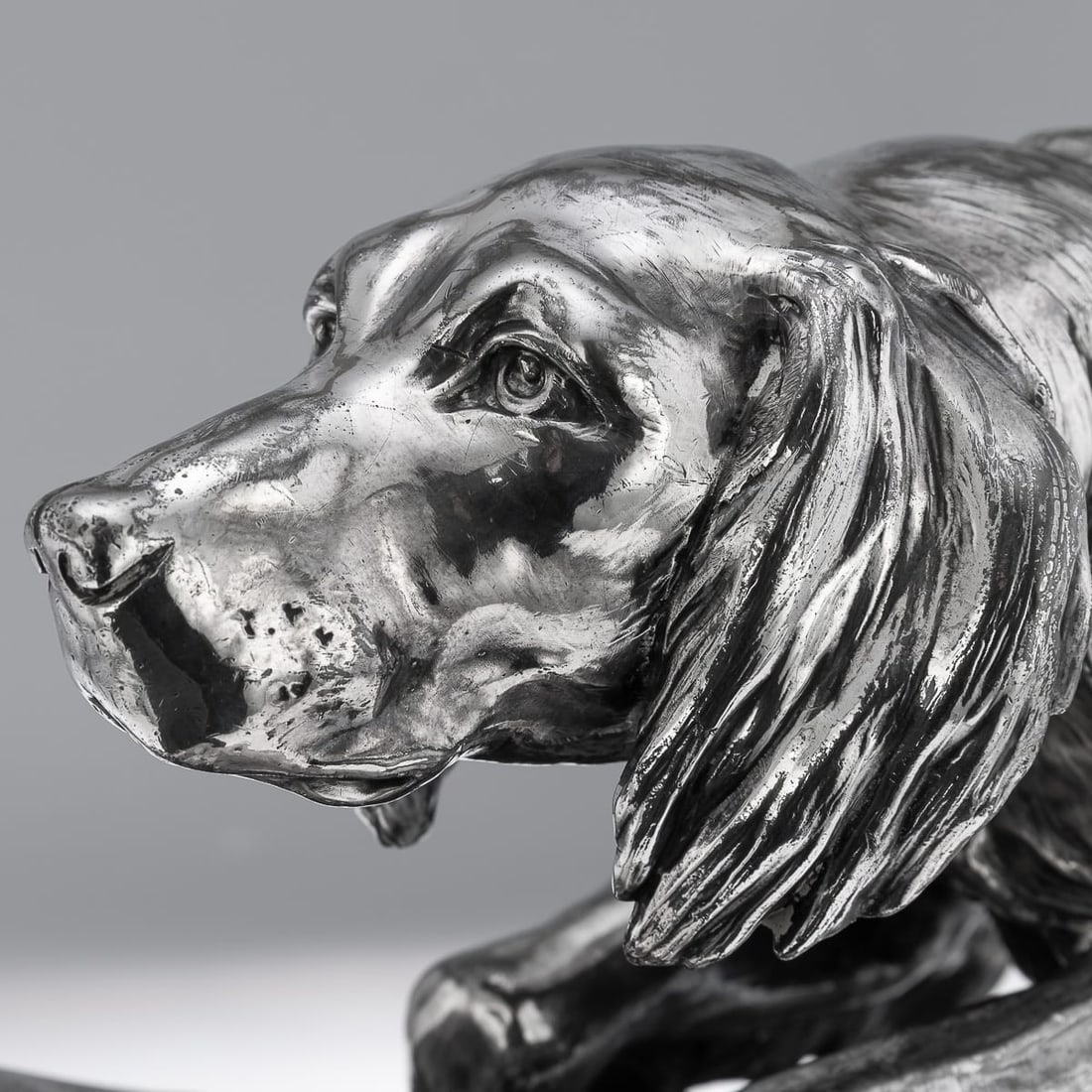 ANTIQUE 20thC CONTINENTAL SILVER PLATED HUNTING "SETTER DOG" STATUE c.1910 - 14