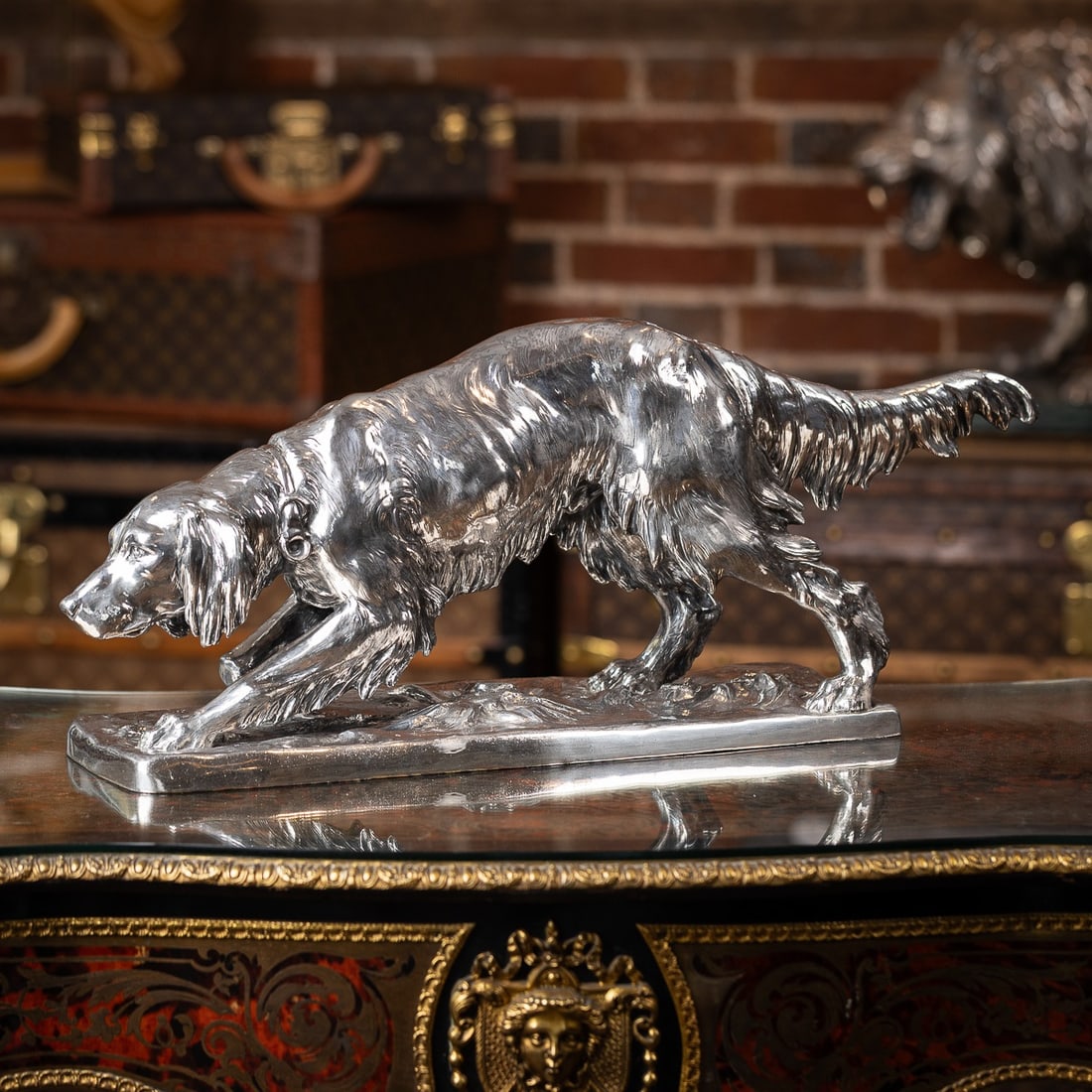 ANTIQUE 20thC CONTINENTAL SILVER PLATED HUNTING "SETTER DOG" STATUE c.1910 - 2