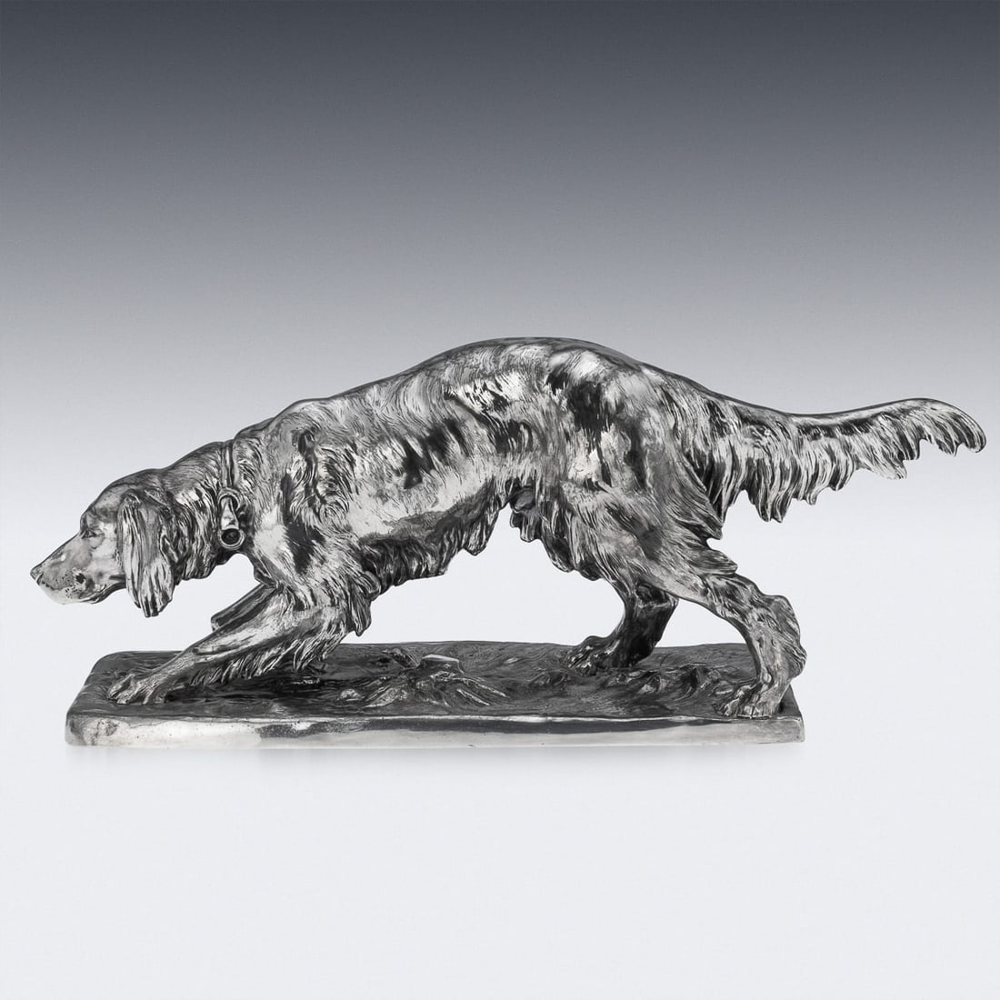 ANTIQUE 20thC CONTINENTAL SILVER PLATED HUNTING "SETTER DOG" STATUE c.1910 - 3