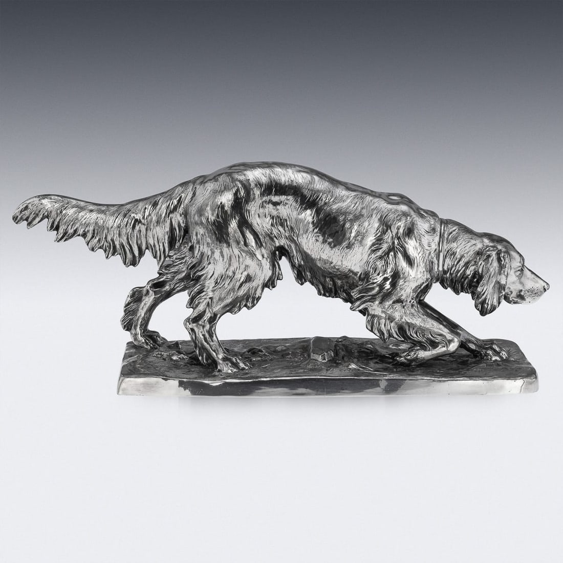 ANTIQUE 20thC CONTINENTAL SILVER PLATED HUNTING "SETTER DOG" STATUE c.1910 - 6