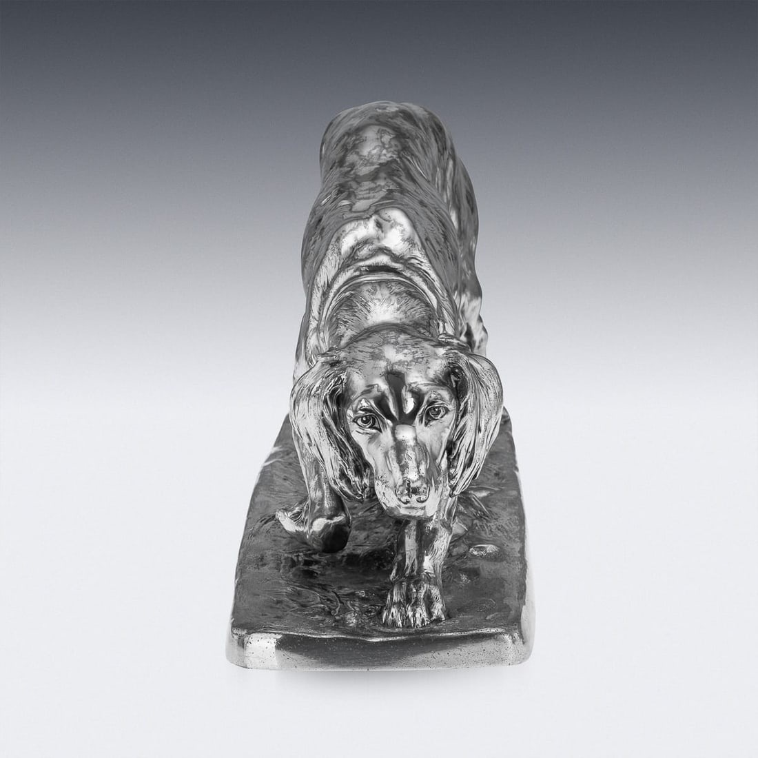 ANTIQUE 20thC CONTINENTAL SILVER PLATED HUNTING "SETTER DOG" STATUE c.1910 - 7