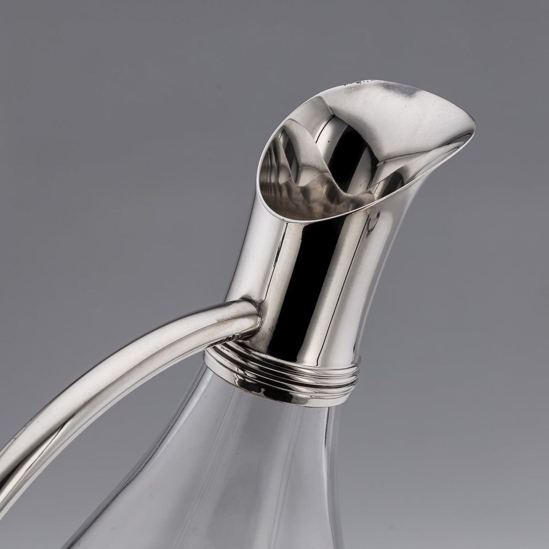 MODERN 21stC BRITISH SOLID SILVER MOUNTED GLASS WINE JUG, ASPREY c.2004 - 10