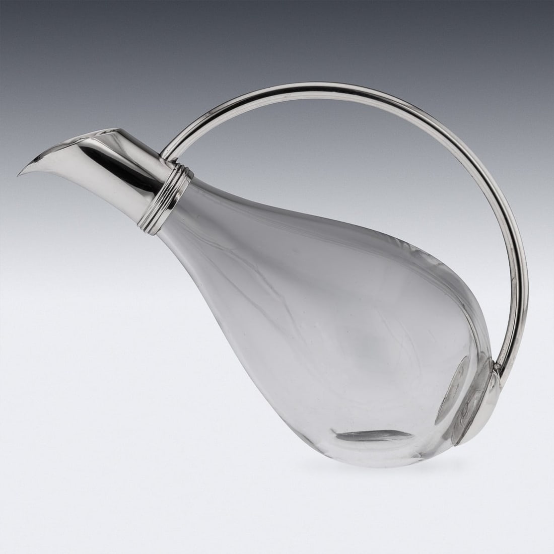MODERN 21stC BRITISH SOLID SILVER MOUNTED GLASS WINE JUG, ASPREY c.2004 - 3