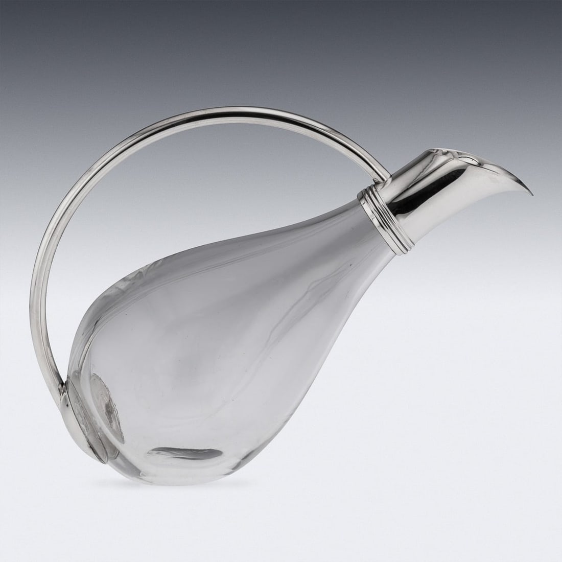 MODERN 21stC BRITISH SOLID SILVER MOUNTED GLASS WINE JUG, ASPREY c.2004 - 5