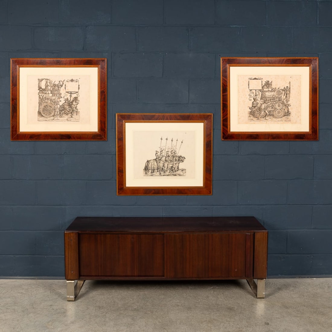 ANTIQUE 19thC GERMAN SET OF THREE FRAMED WOODCUTS FROM "TRIUMPHS OF MAXIMILIAN" - 2
